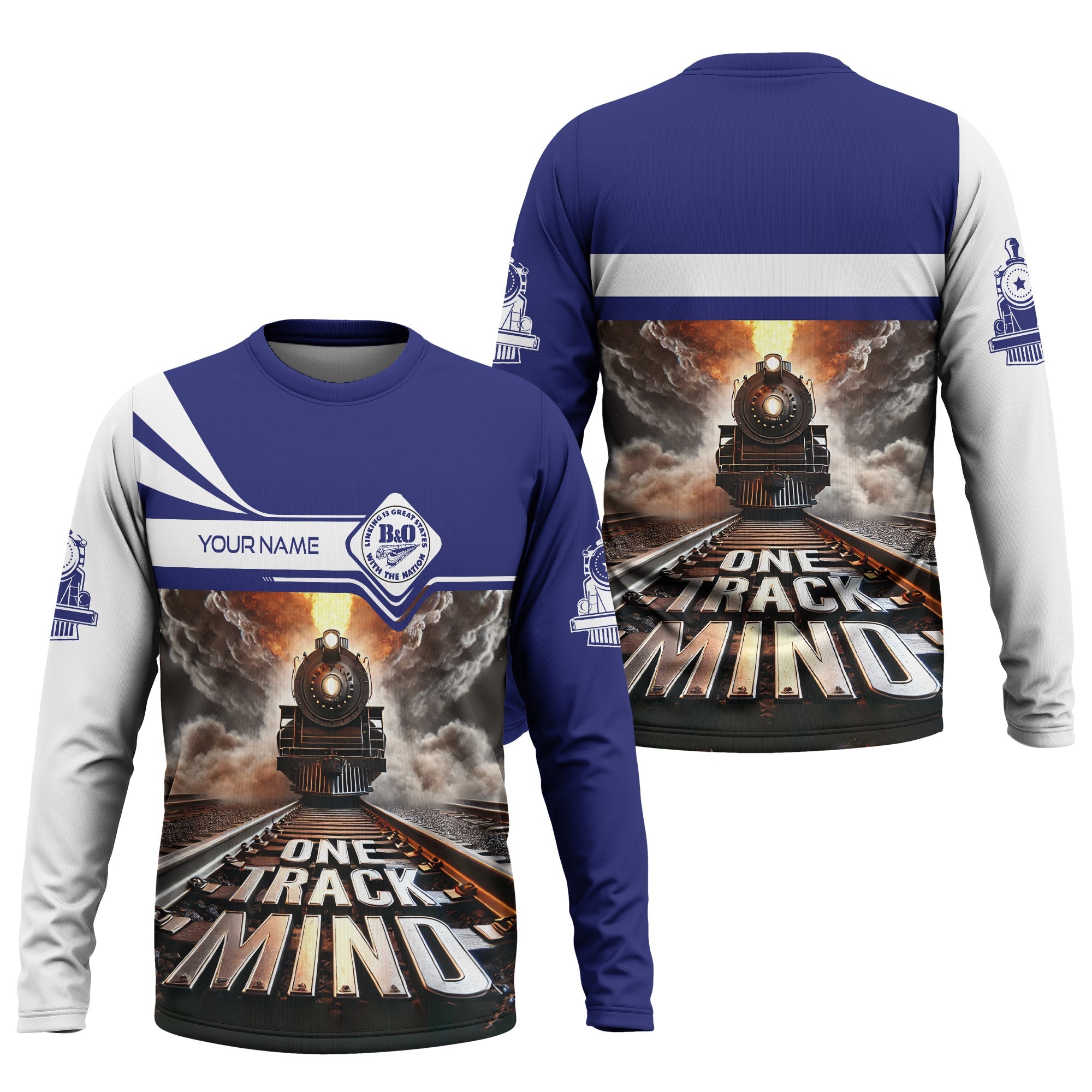 Railspirit Personalized B&O Great States Railroad Long Sleeve Shirt One Track Mind Train Printed Shirt