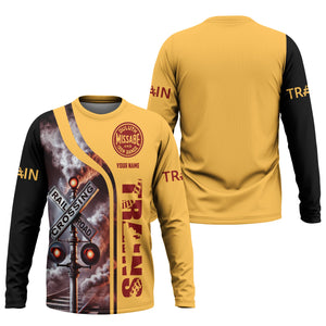 Railspirit Custom Name Duluth, Missabe, & Iron Range Railroad Long Sleeve Shirt Railroad Crossing Sign Printed Train Shirt