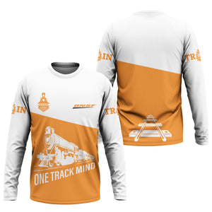 Railspirit Custom Name BNSF Railway Long Sleeve Shirt One Track Mind Printed Shirt