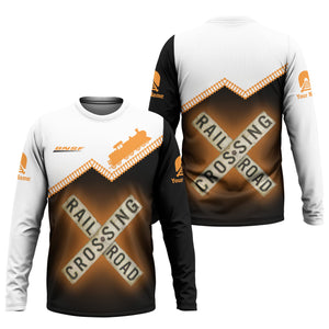 Railspirit Personalized BNSF Railway Long Sleeve Shirt Railroad Crossing Printed Train Track Shirt
