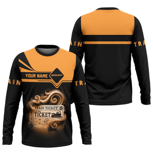 Railspirit Custom Name BNSF Railway Long Sleeve Shirt American Train Ticket Printed Shirt