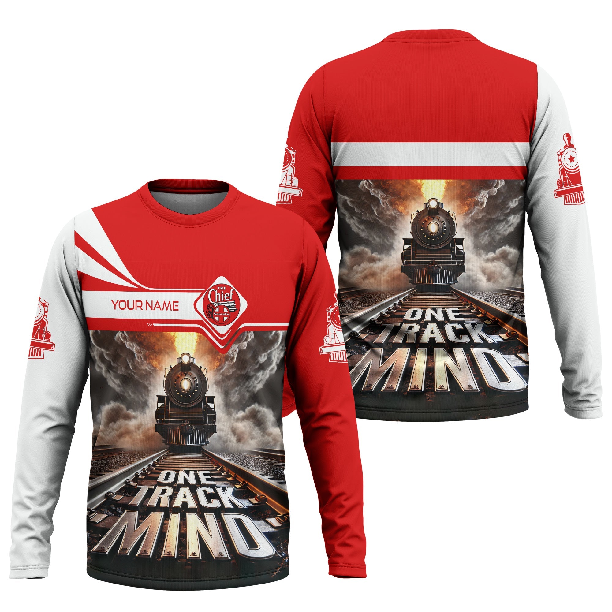 Railspirit Personalized The Chief Santa Fe Railroad Long Sleeve Shirt One Track Mind Train Printed Shirt