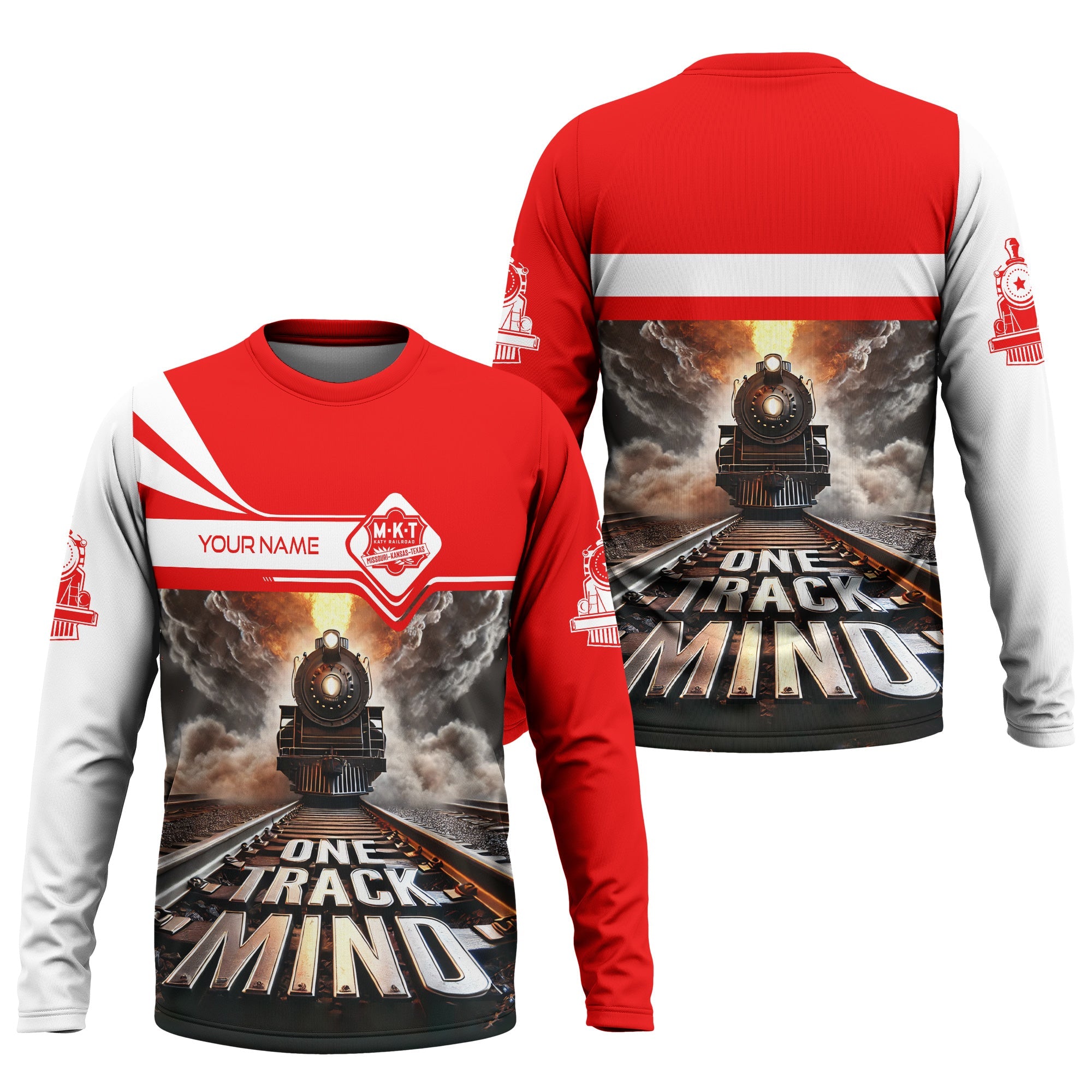 Railspirit Personalized Katy Railroad Long Sleeve Shirt One Track Mind Train Printed Shirt