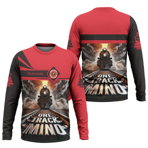 Railspirit Personalized Pacific Electric Railroad Long Sleeve Shirt One Track Mind Train Printed Shirt