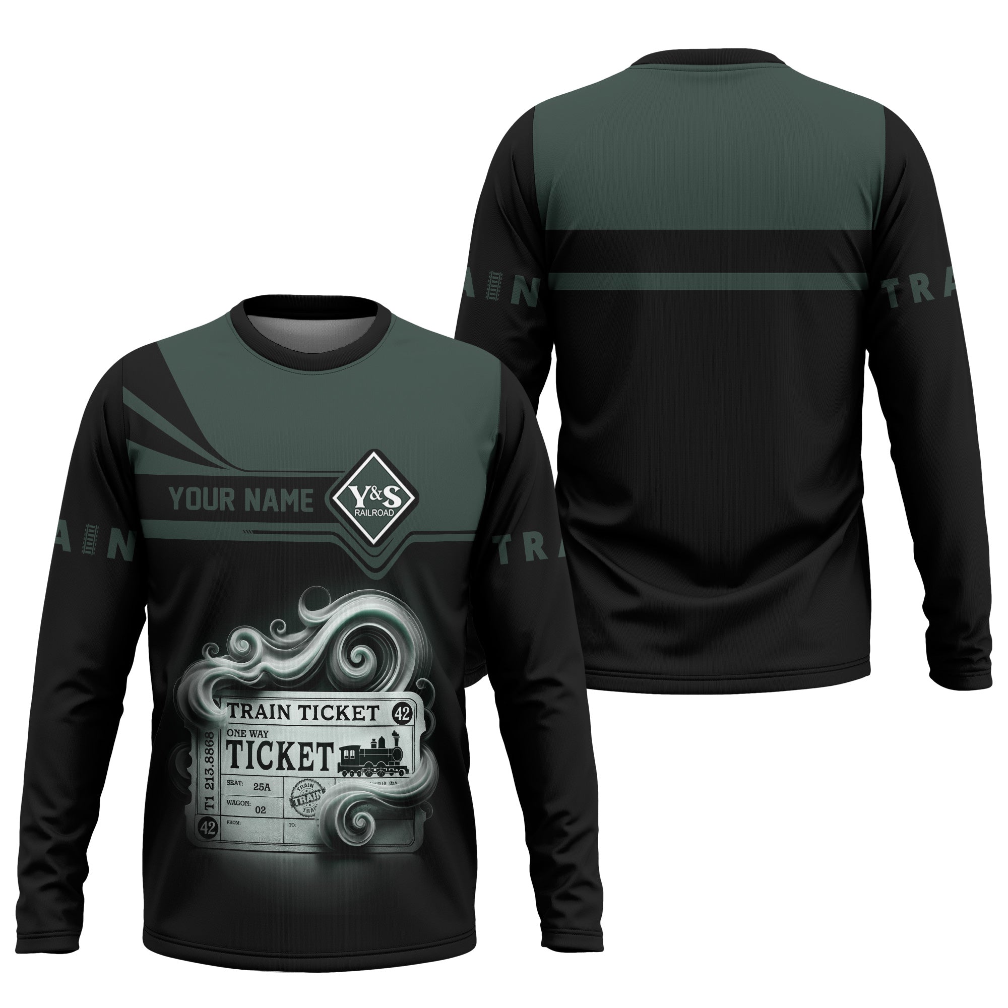 Railspirit Custom Name Youngstown & Southern Railroad Long Sleeve Shirt American Train Ticket Printed Shirt