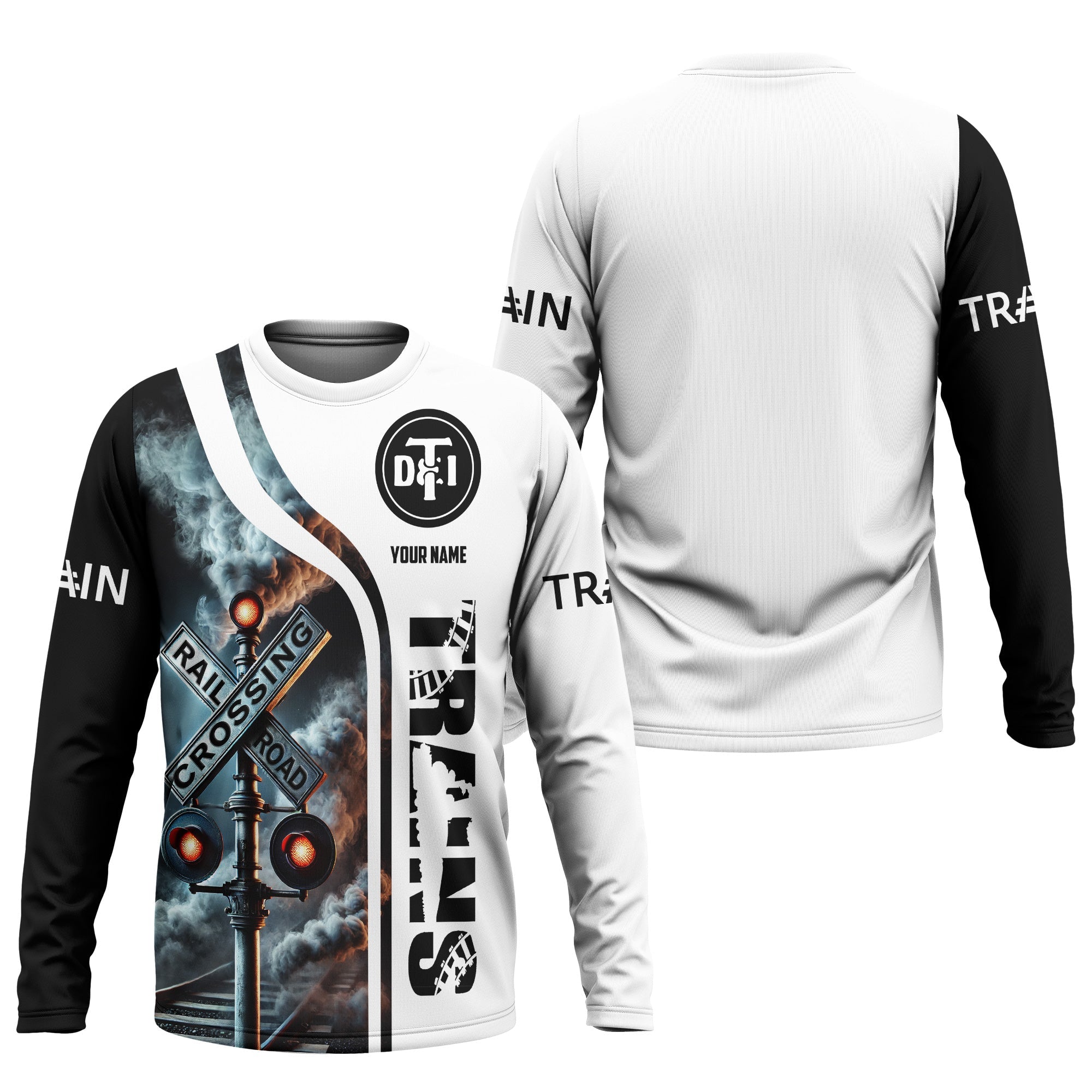 Railspirit Custom Name Detroit Toledo And Ironton Railroad Long Sleeve Shirt Railroad Crossing Sign Printed Train Shirt