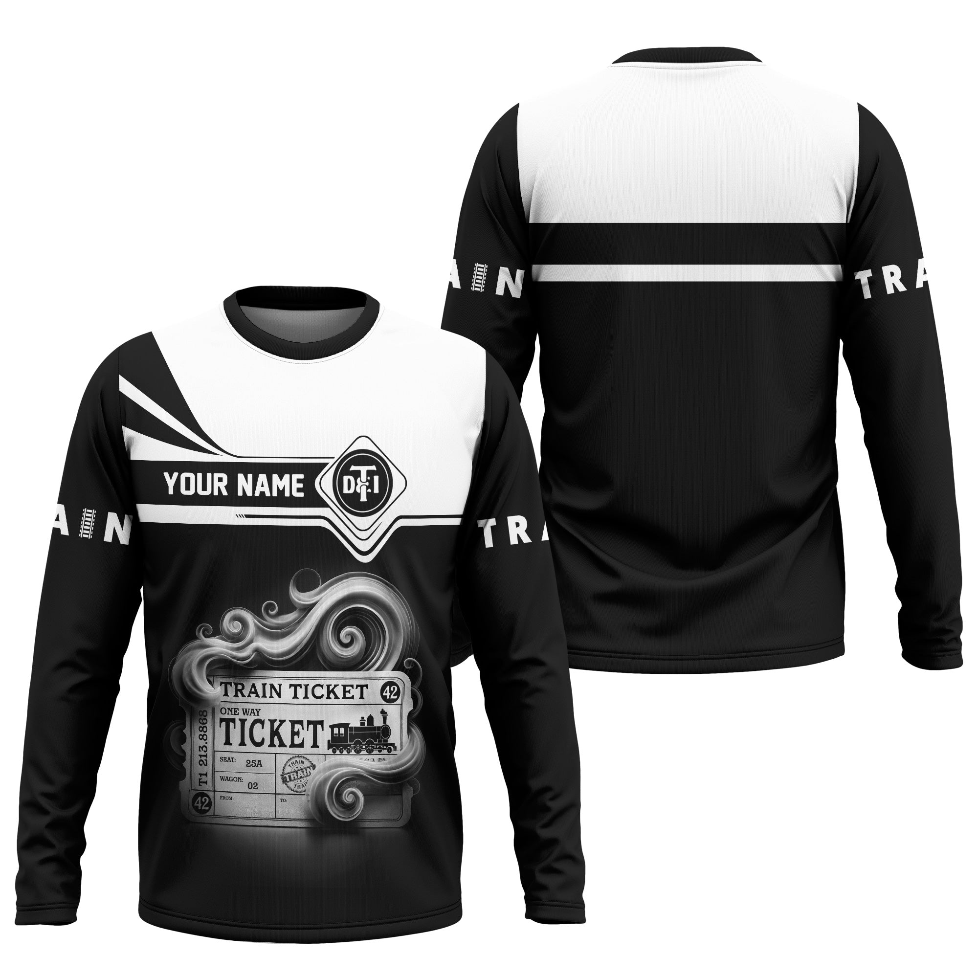 Railspirit Custom Name Detroit Toledo And Ironton Railroad Long Sleeve Shirt American Train Ticket Printed Shirt