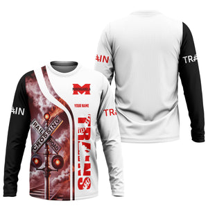 Railspirit Custom Name Monongahela Railroad Long Sleeve Shirt Railroad Crossing Sign Printed Train Shirt