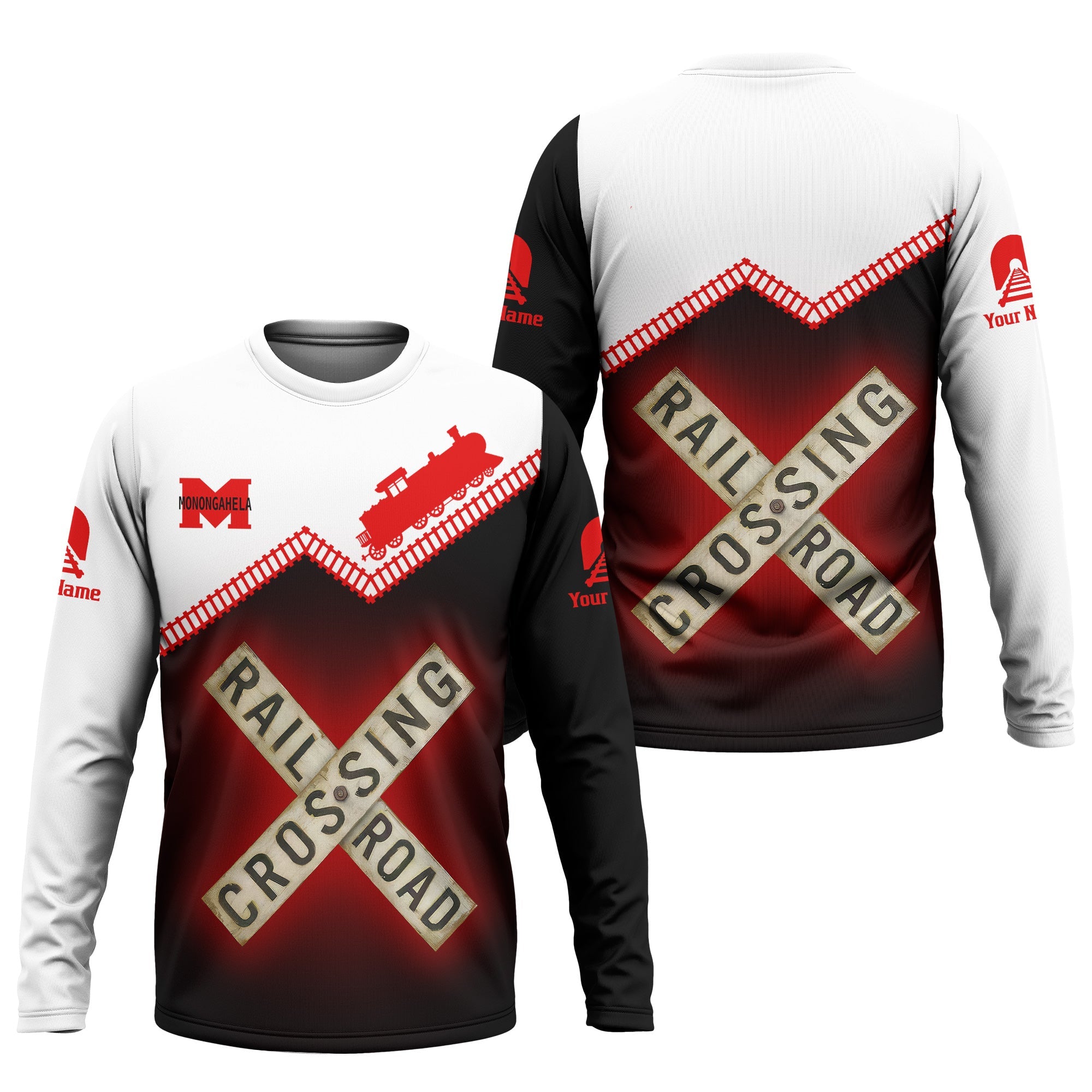 Railspirit Personalized Monongahela Railroad Long Sleeve Shirt Railroad Crossing Printed Train Track Shirt