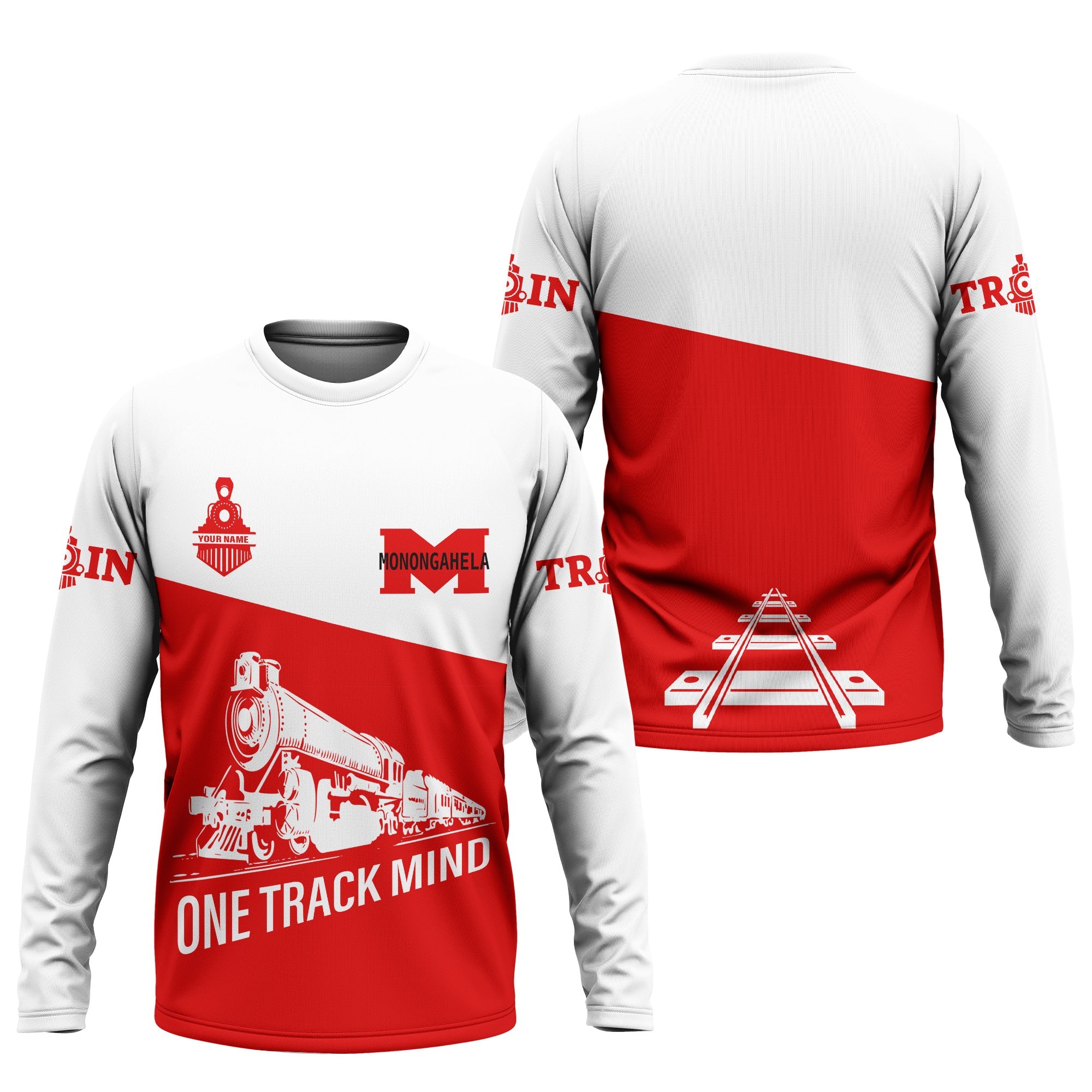 Railspirit Custom Name Monongahela Railroad Long Sleeve Shirt One Track Mind Printed Shirt