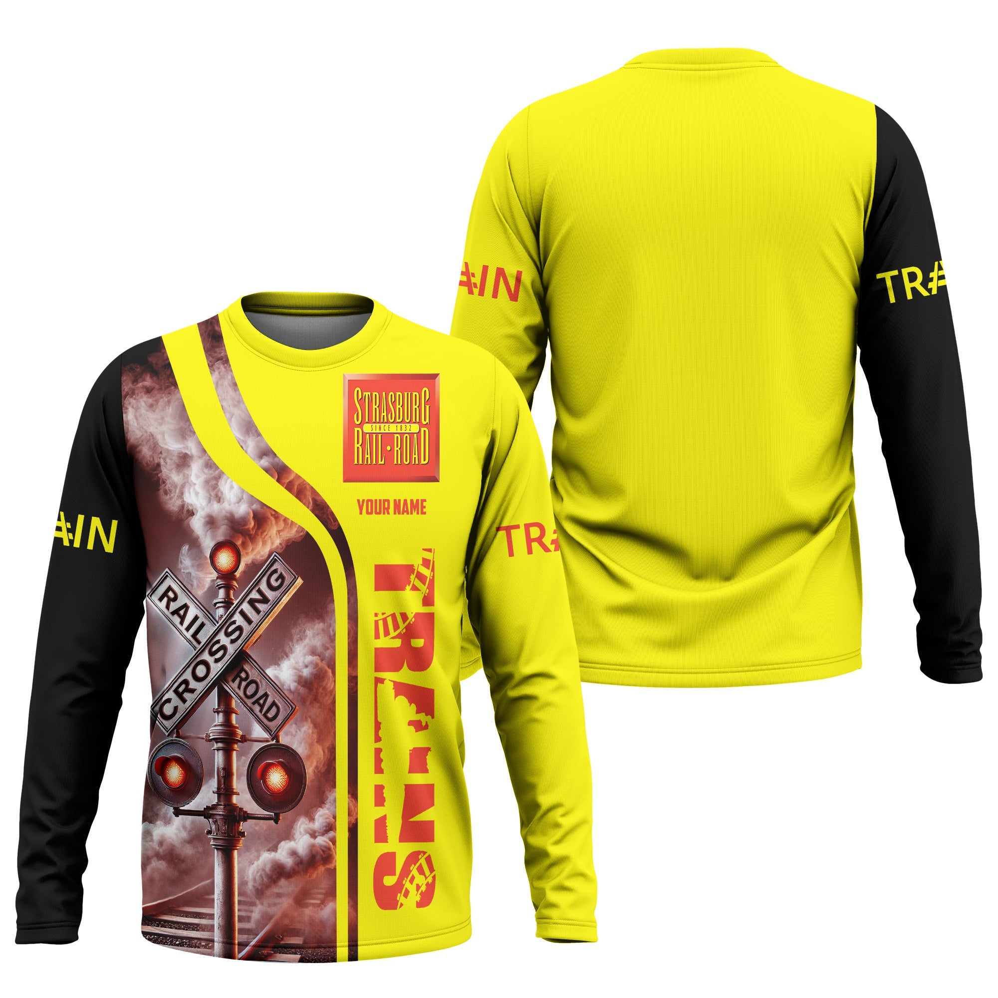 Railspirit Custom Name Strasburg Railroad Long Sleeve Shirt Railroad Crossing Sign Printed Train Shirt