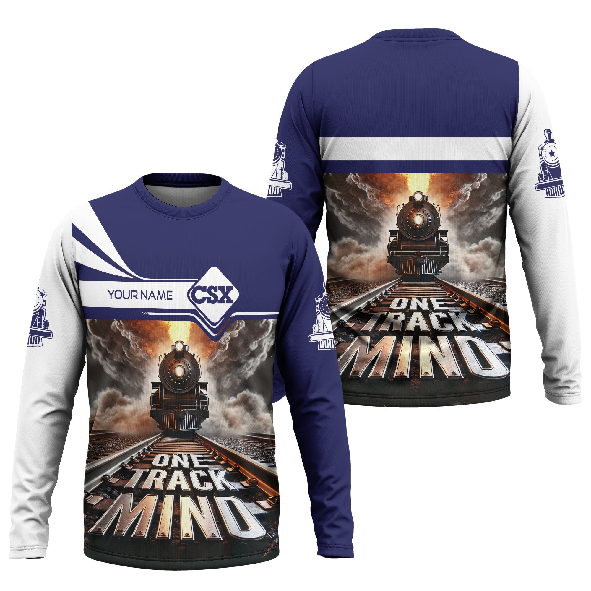 Railspirit Personalized CSX Transportation Railroad Long Sleeve Shirt One Track Mind Train Printed Shirt