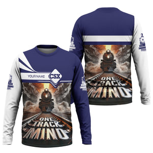 Railspirit Personalized CSX Transportation Railroad Long Sleeve Shirt One Track Mind Train Printed Shirt