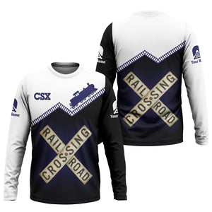 Railspirit Personalized CSX Transportation Railroad Long Sleeve Shirt Railroad Crossing Printed Train Track Shirt
