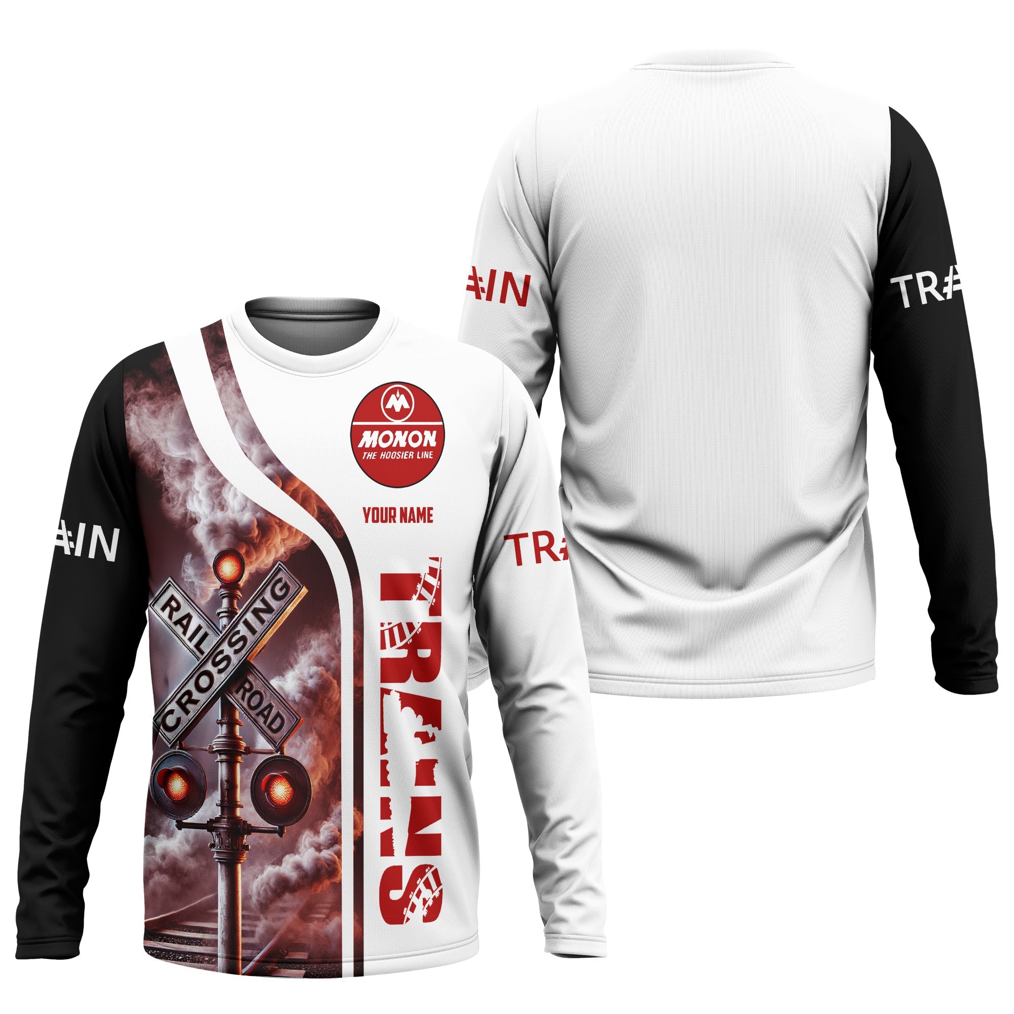 Railspirit Custom Name Monon Railroad Long Sleeve Shirt Railroad Crossing Sign Printed Train Shirt