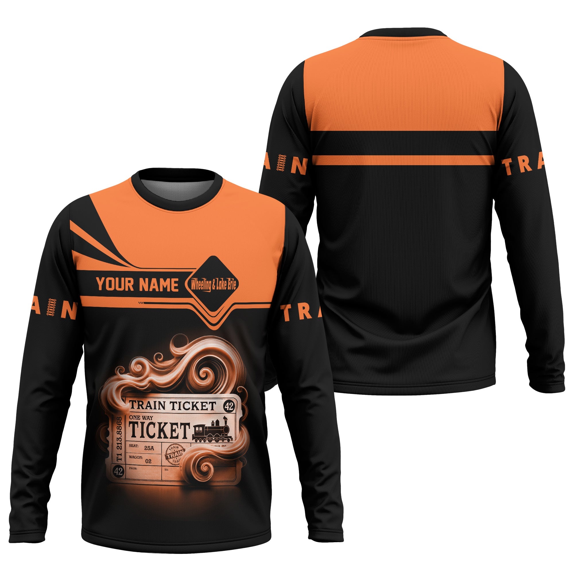 Railspirit Custom Name Wheeling And Lake Erie Railroad Long Sleeve Shirt American Train Ticket Printed Shirt