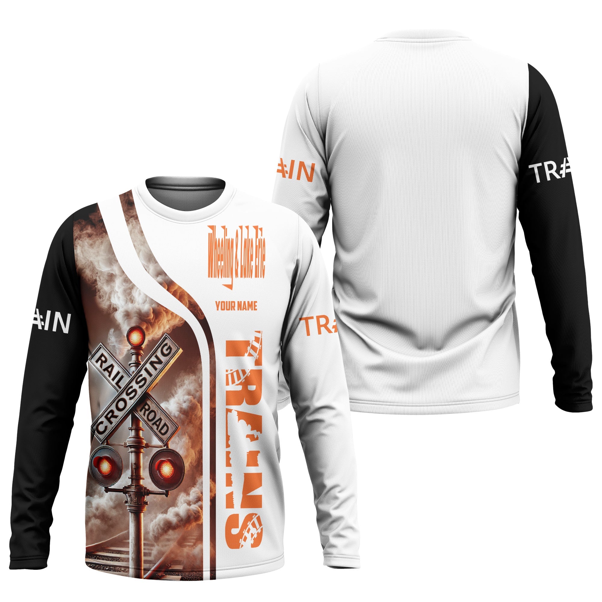 Railspirit Custom Name Wheeling And Lake Erie Railroad Long Sleeve Shirt Railroad Crossing Sign Printed Train Shirt