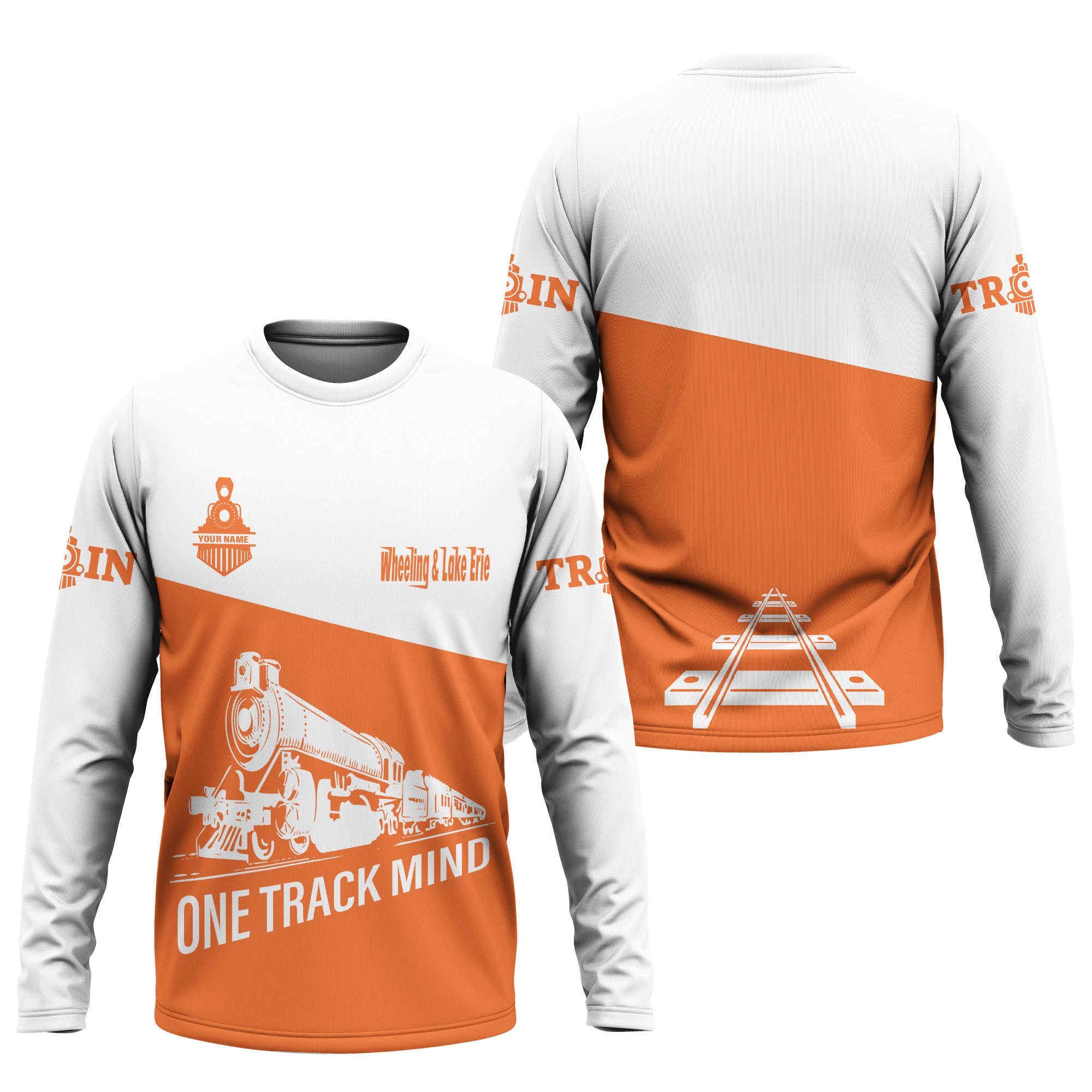 Railspirit Custom Name Wheeling And Lake Erie Railroad Long Sleeve Shirt One Track Mind Printed Shirt