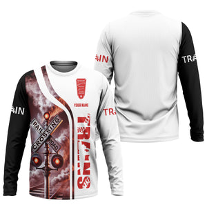 Railspirit Custom Name Bangor And Aroostook Railroad Long Sleeve Shirt Railroad Crossing Sign Printed Train Shirt
