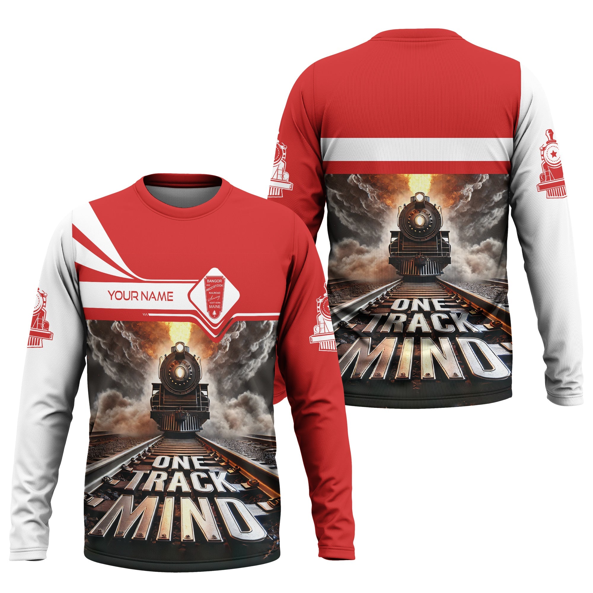 Railspirit Personalized Bangor And Aroostook Railroad Long Sleeve Shirt One Track Mind Train Printed Shirt