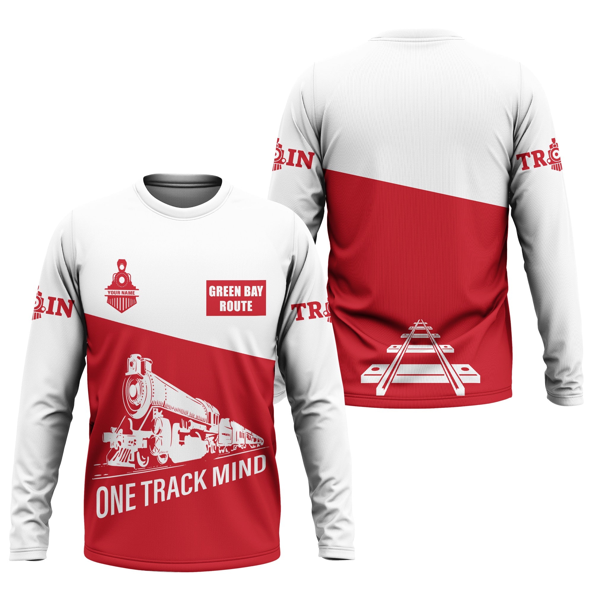 Railspirit Custom Name Green Bay & Western Railroad Long Sleeve Shirt One Track Mind Printed Shirt
