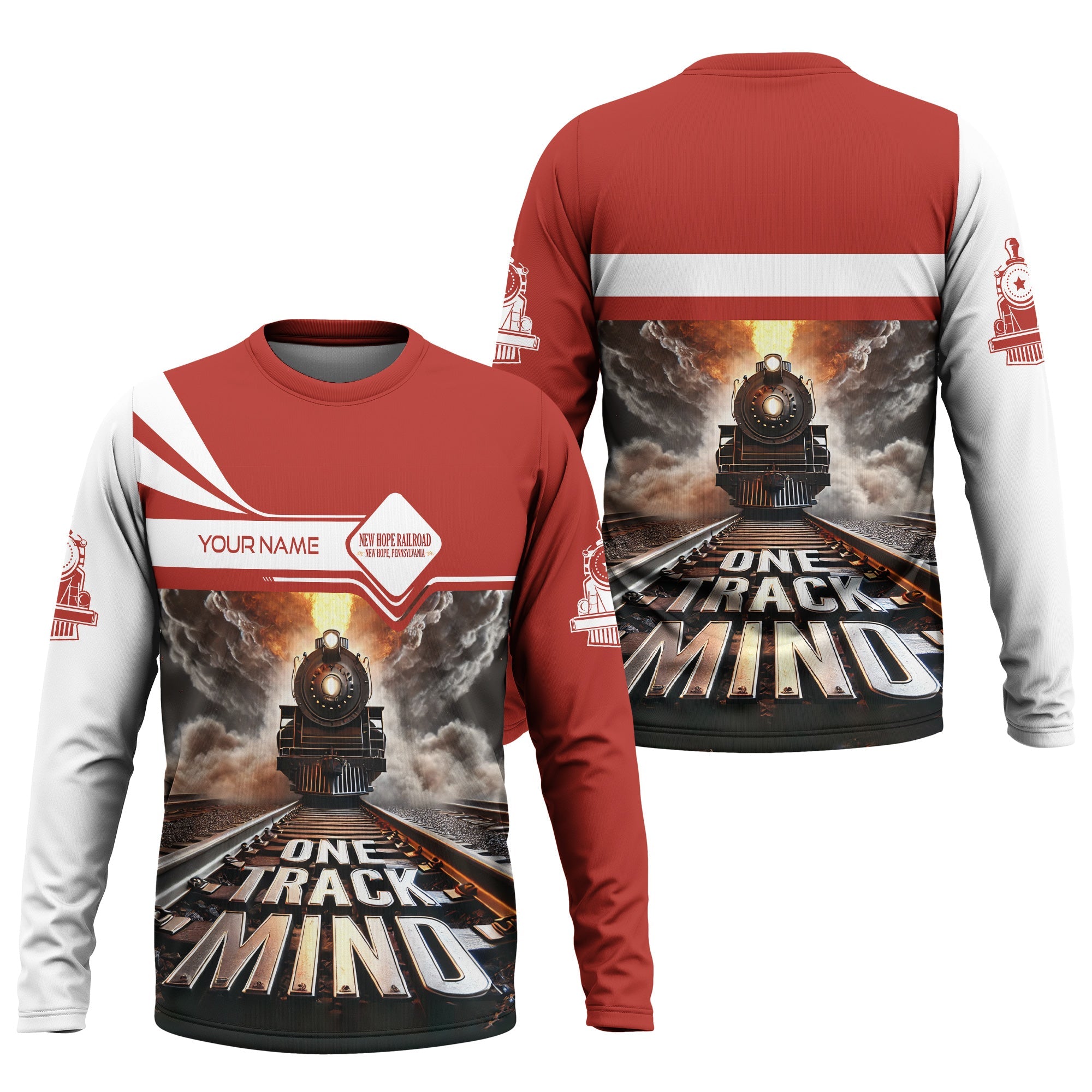 Railspirit Personalized New Hope Railroad Long Sleeve Shirt One Track Mind Train Printed Shirt