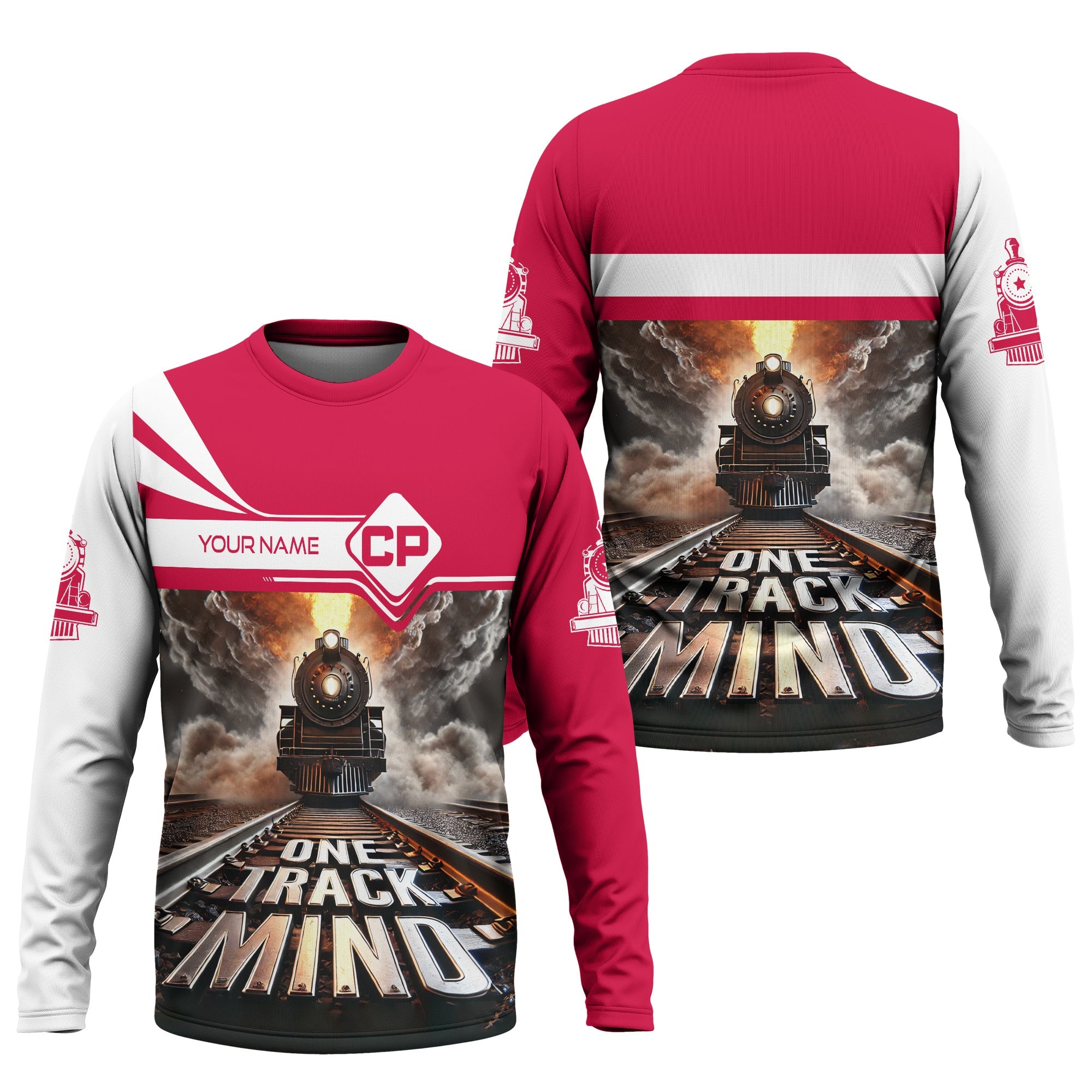 Railspirit Personalized Canadian Pacific Railroad Long Sleeve Shirt One Track Mind Train Printed Shirt
