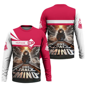 Railspirit Personalized Canadian Pacific Railroad Long Sleeve Shirt One Track Mind Train Printed Shirt