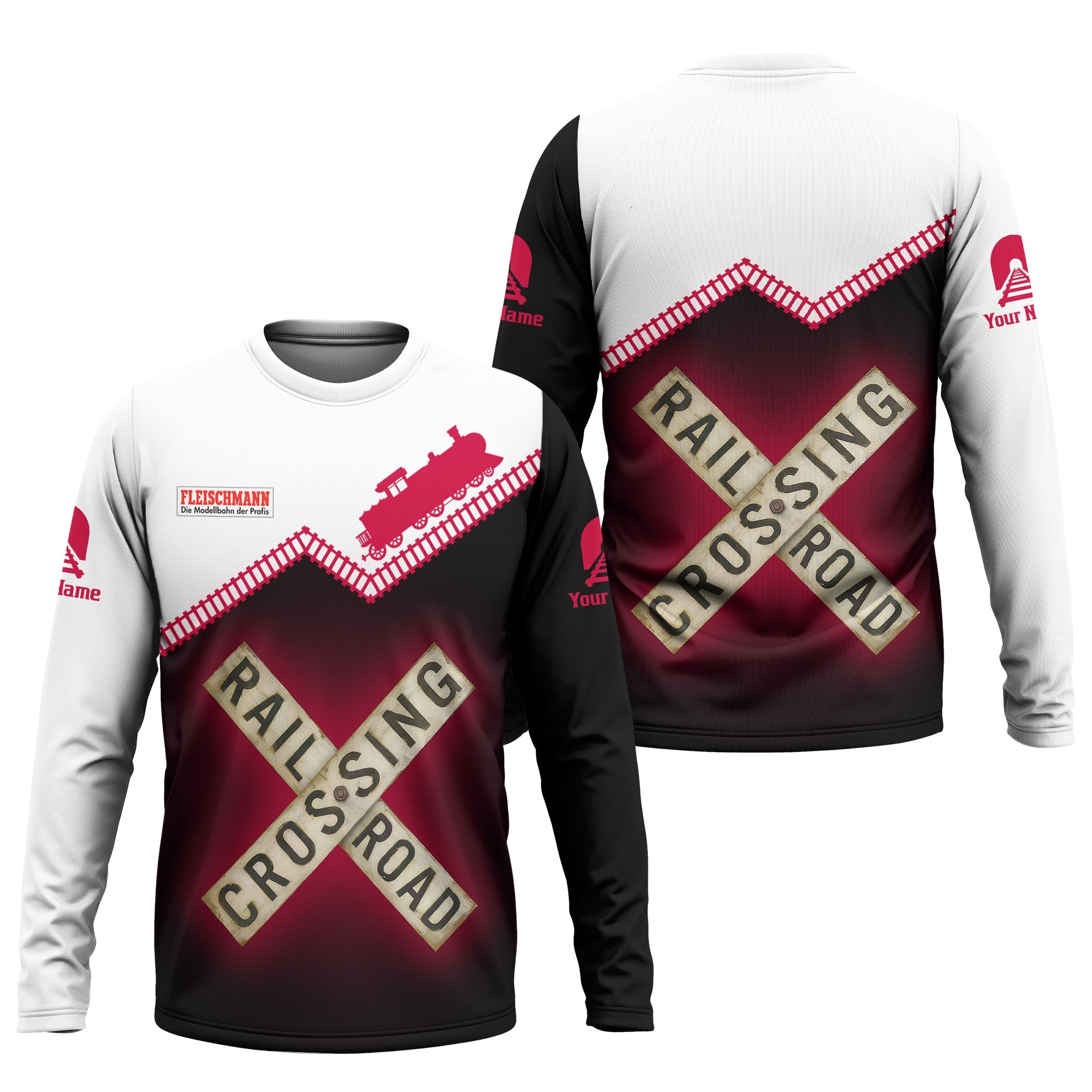 Railspirit Personalized Fleischmann And Western Railroad Long Sleeve Shirt Railroad Crossing Printed Train Track Shirt