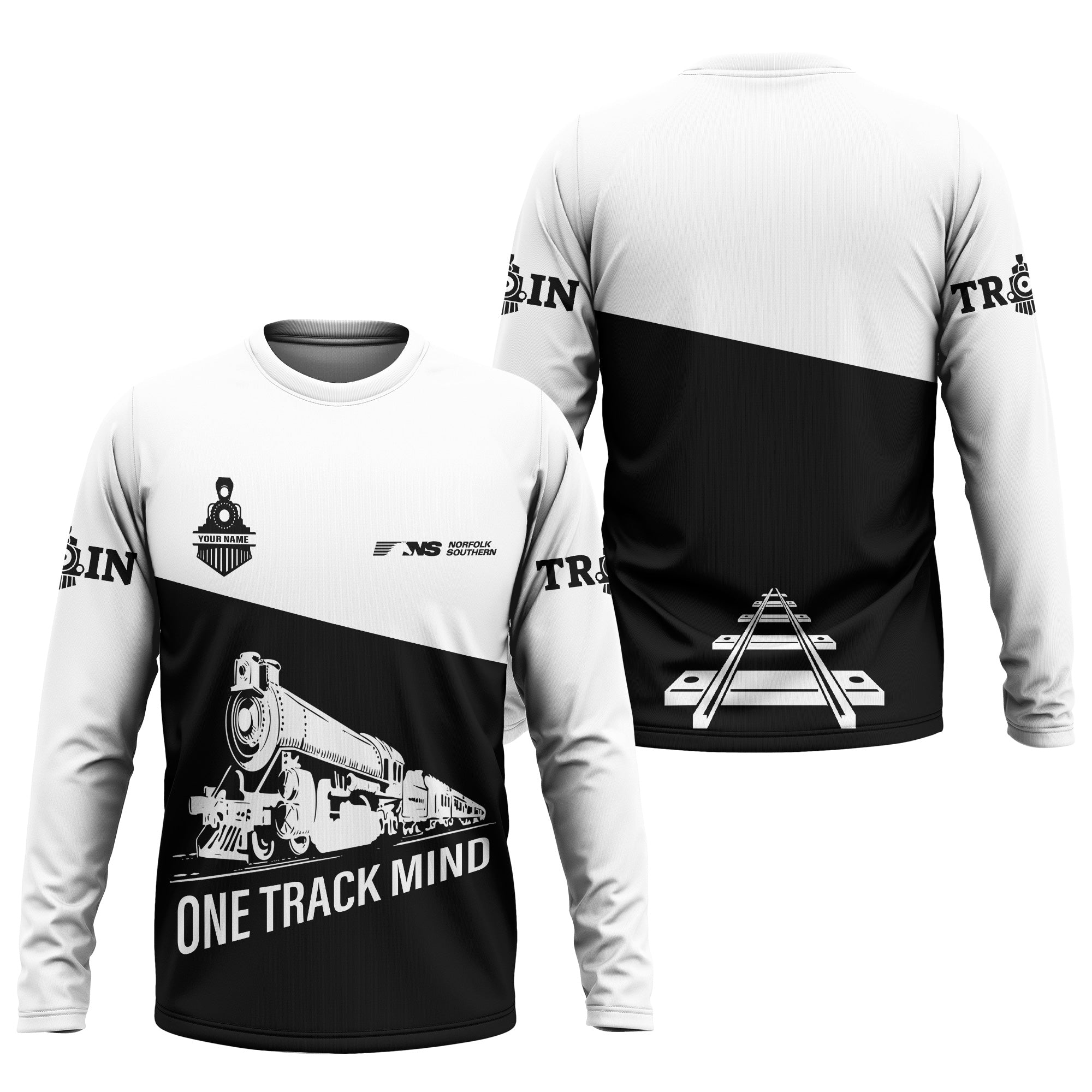 Railspirit Custom Name Norfolk Southern Railway Long Sleeve Shirt One Track Mind Printed Shirt
