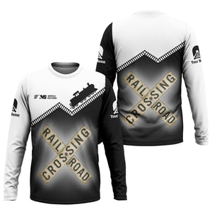 Railspirit Personalized Norfolk Southern Railway Long Sleeve Shirt Railroad Crossing Printed Train Track Shirt