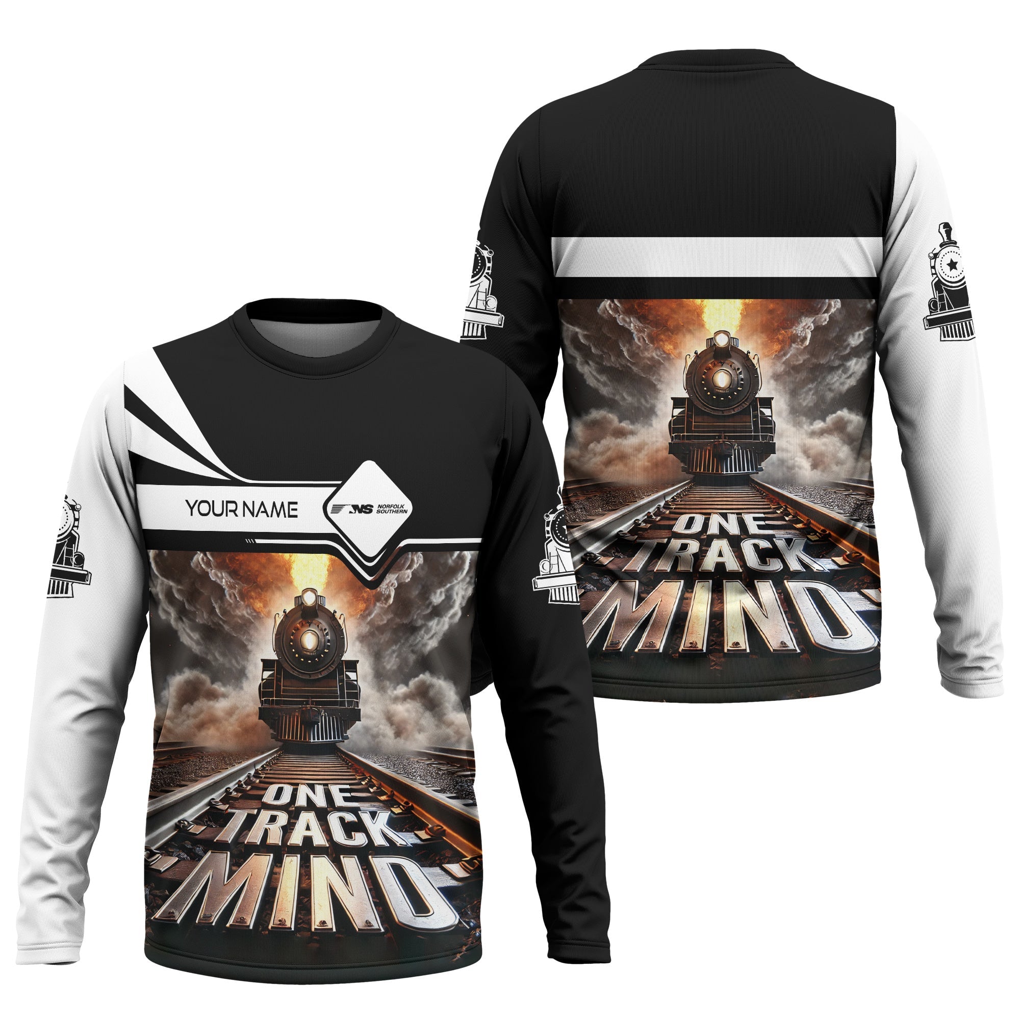 Railspirit Personalized Norfolk Southern Railway Long Sleeve Shirt One Track Mind Train Printed Shirt