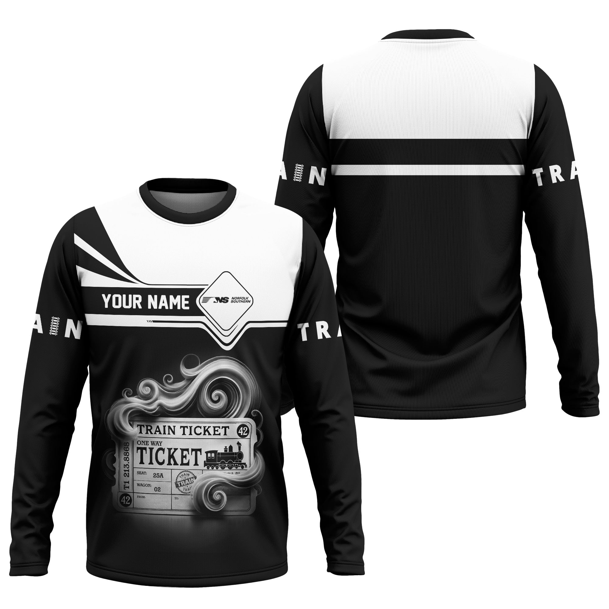 Railspirit Custom Name Norfolk Southern Railway Long Sleeve Shirt American Train Ticket Printed Shirt