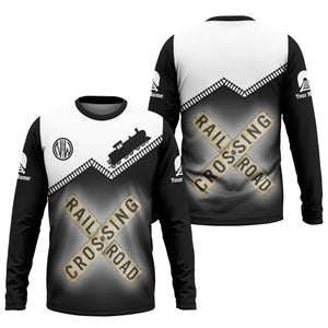 Railspirit Personalized Norfolk and Western Railway Long Sleeve Shirt Railroad Crossing Printed Train Track Shirt