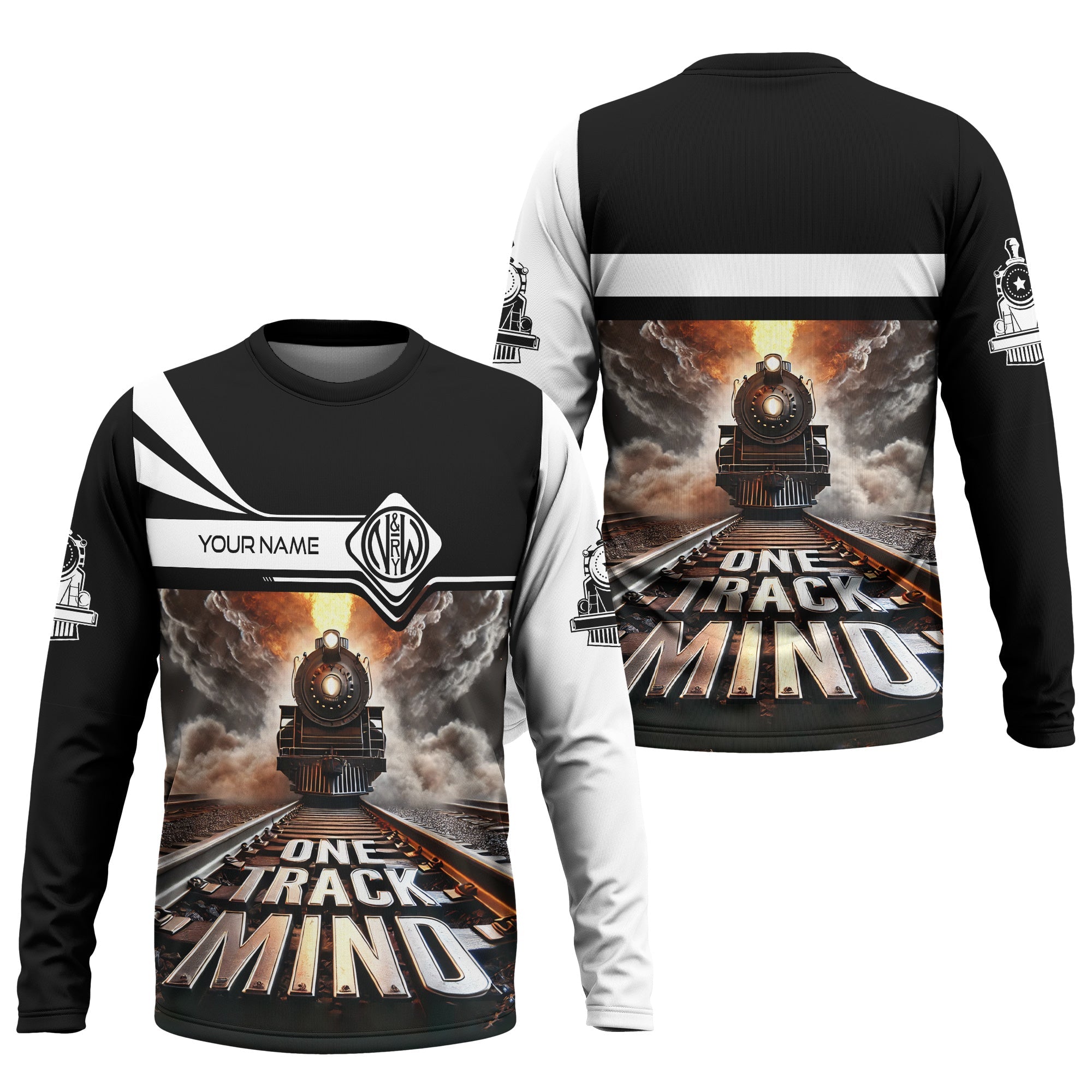 Railspirit Personalized Norfolk and Western Railway Long Sleeve Shirt One Track Mind N&W Train Printed Shirt