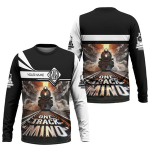 Railspirit Personalized Norfolk and Western Railway Long Sleeve Shirt One Track Mind N&W Train Printed Shirt