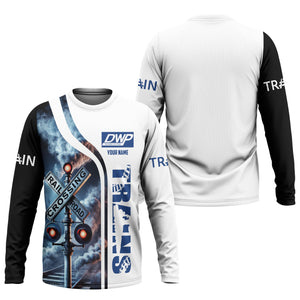 Railspirit Custom Name Duluth, Winnipeg and Pacific Railway Long Sleeve Shirt Railroad Crossing Sign Printed Train Shirt