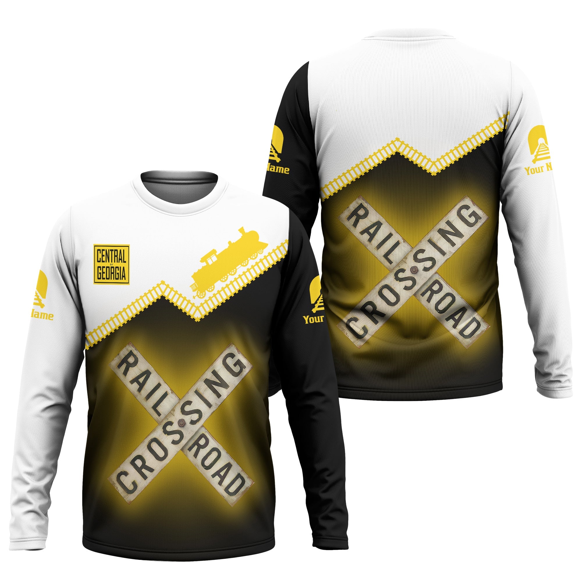 Railspirit Personalized Central of Georgia Railway Long Sleeve Shirt Railroad Crossing Printed Train Track Shirt