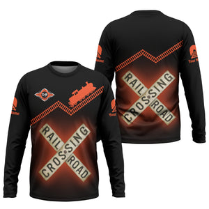 Railspirit Personalized Texas and Pacific Railway Long Sleeve Shirt Railroad Crossing Printed Train Track Shirt
