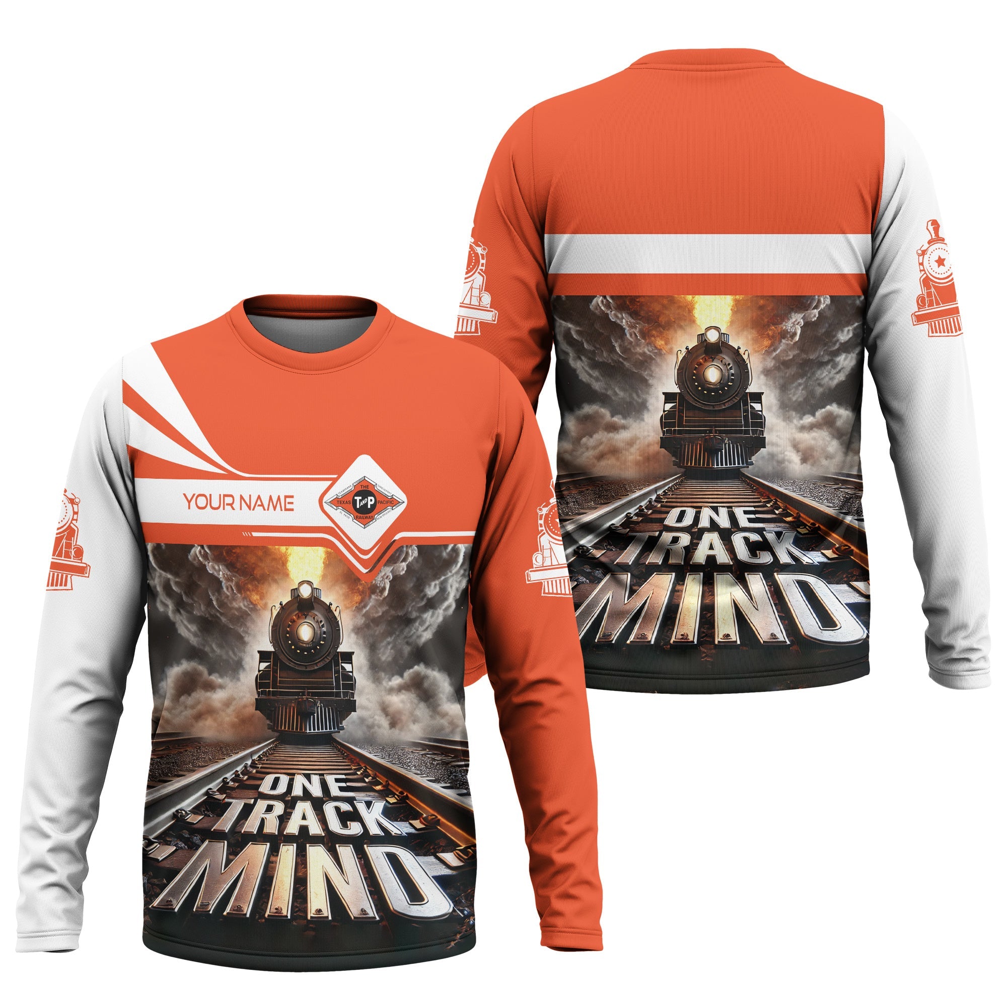 Railspirit Personalized Texas and Pacific Railway Long Sleeve Shirt One Track Mind Train Printed Shirt