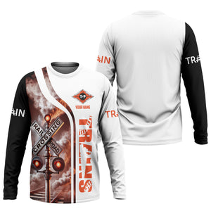 Railspirit Custom Name Texas and Pacific Railway Long Sleeve Shirt Railroad Crossing Sign Printed Train Shirt