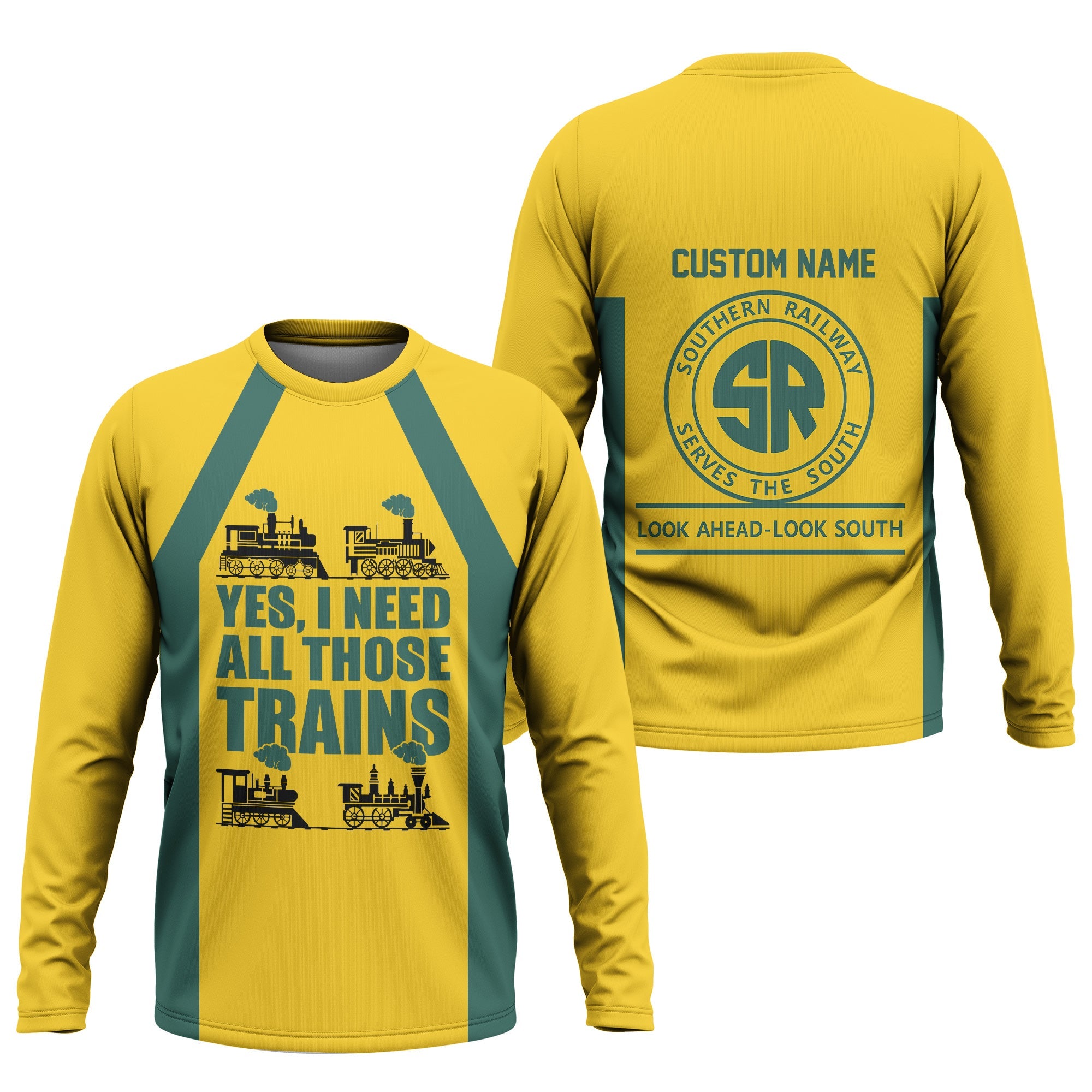Railspirit Custom Name Southern Railway U.S Long Sleeve Shirt Yes I Need All Those Train SOU Printed Shirt
