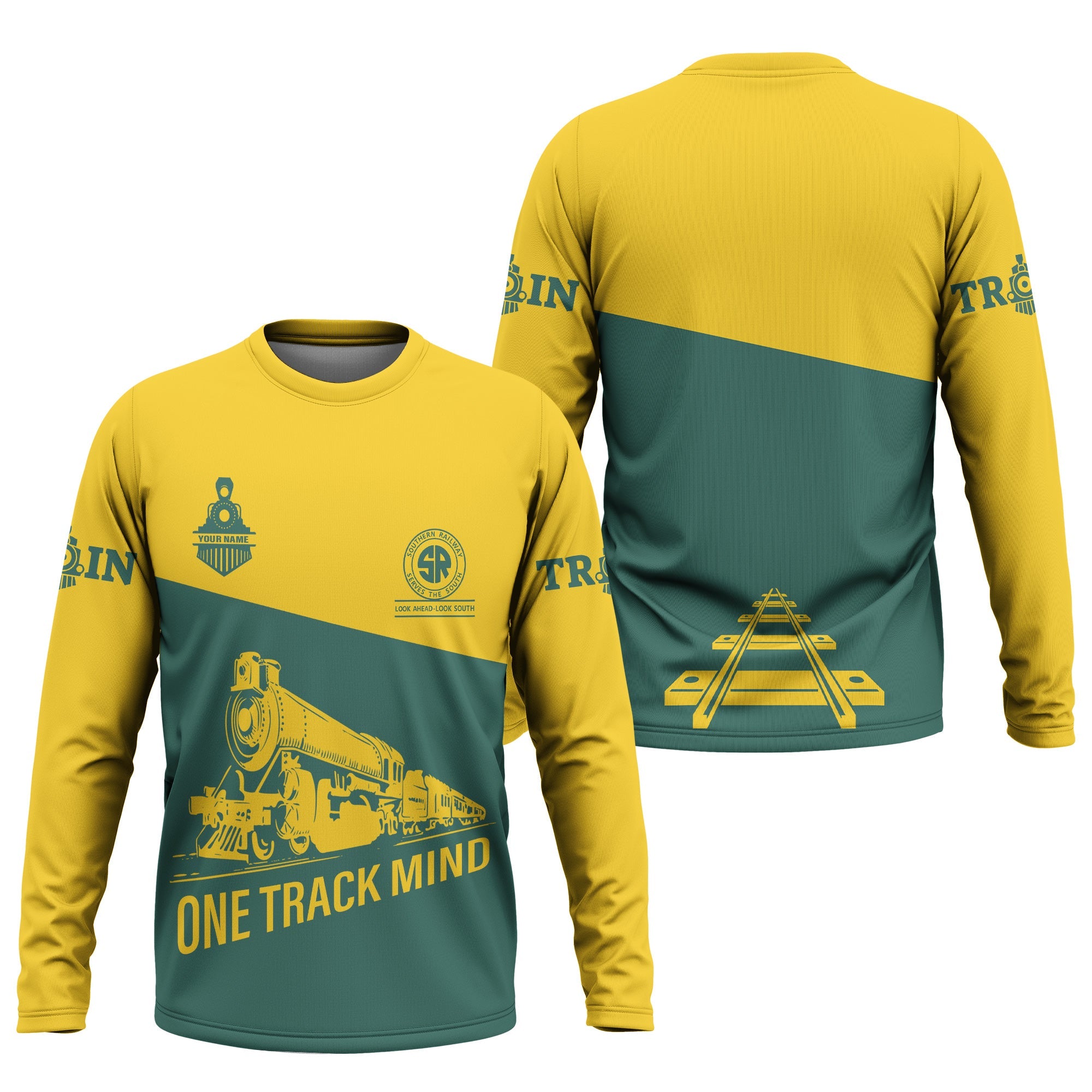 Railspirit Custom Name Southern Railway U.S Long Sleeve Shirt One Track Mind SOU Printed Shirt