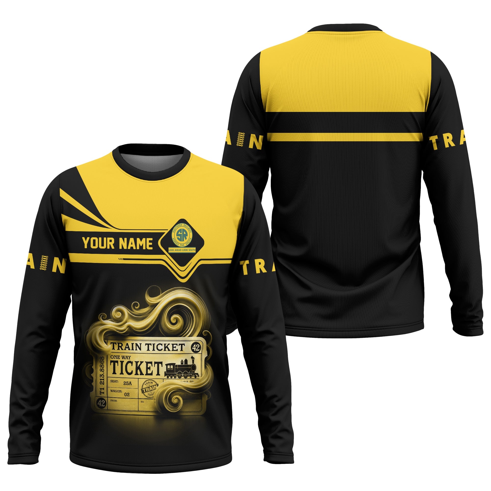 Railspirit Custom Name Southern Railway U.S Long Sleeve Shirt American Train Ticket SOU Printed Shirt