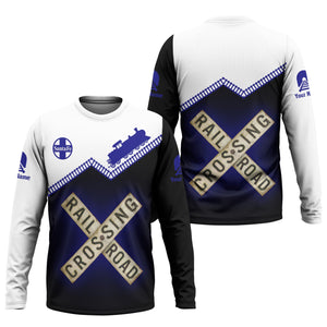 Railspirit Personalized Santa Fe Railway Long Sleeve Shirt Railroad Crossing Printed Train Track Shirt