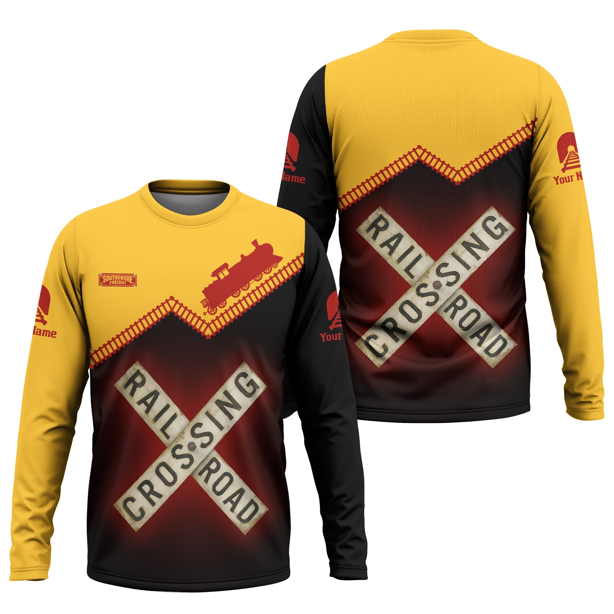 Railspirit Personalized Chicago South Shore and South Bend Railroad Long Sleeve Shirt Railroad Crossing Printed Train Track Shirt