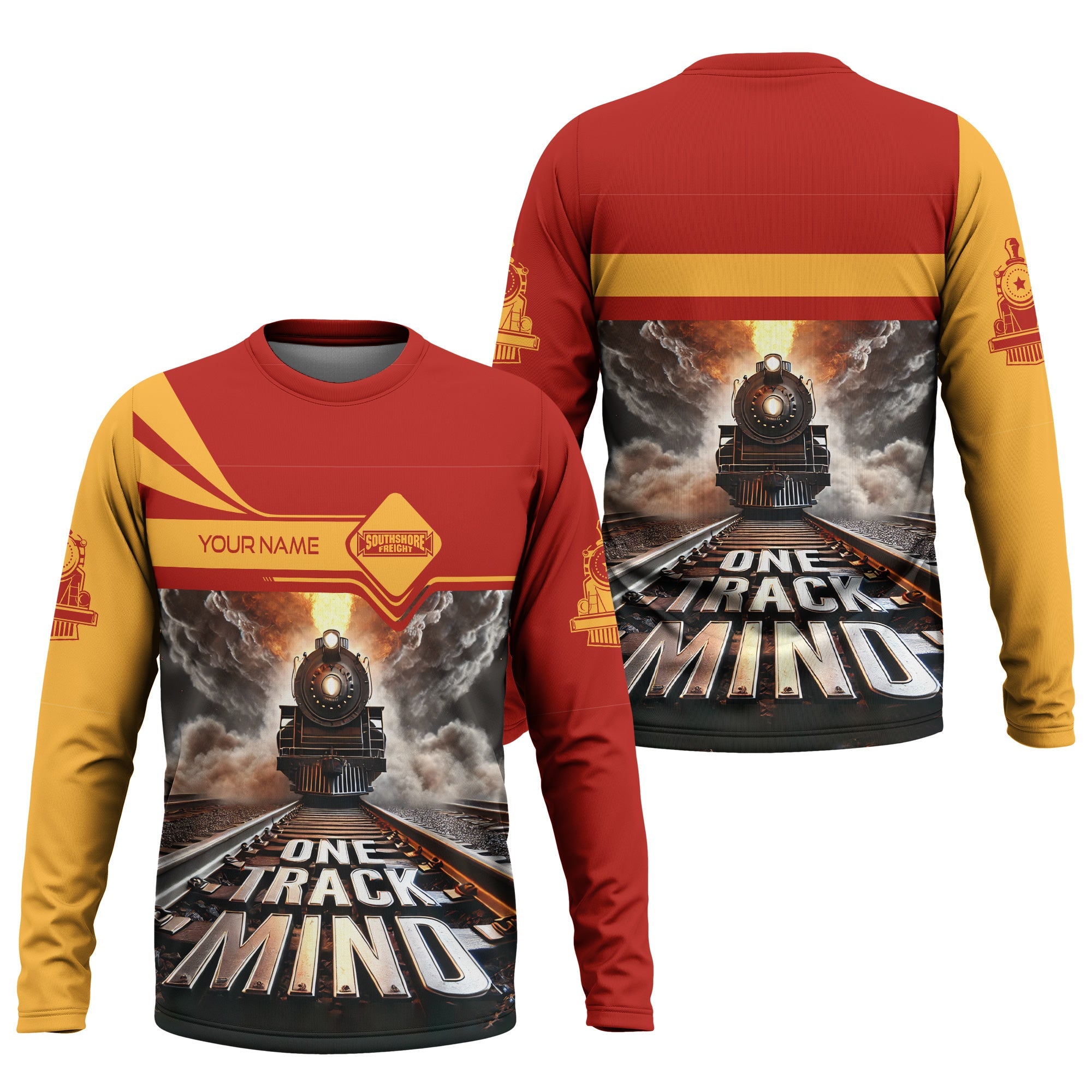 Railspirit Personalized Chicago South Shore and South Bend Railroad Long Sleeve Shirt One Track Mind Train Printed Shirt