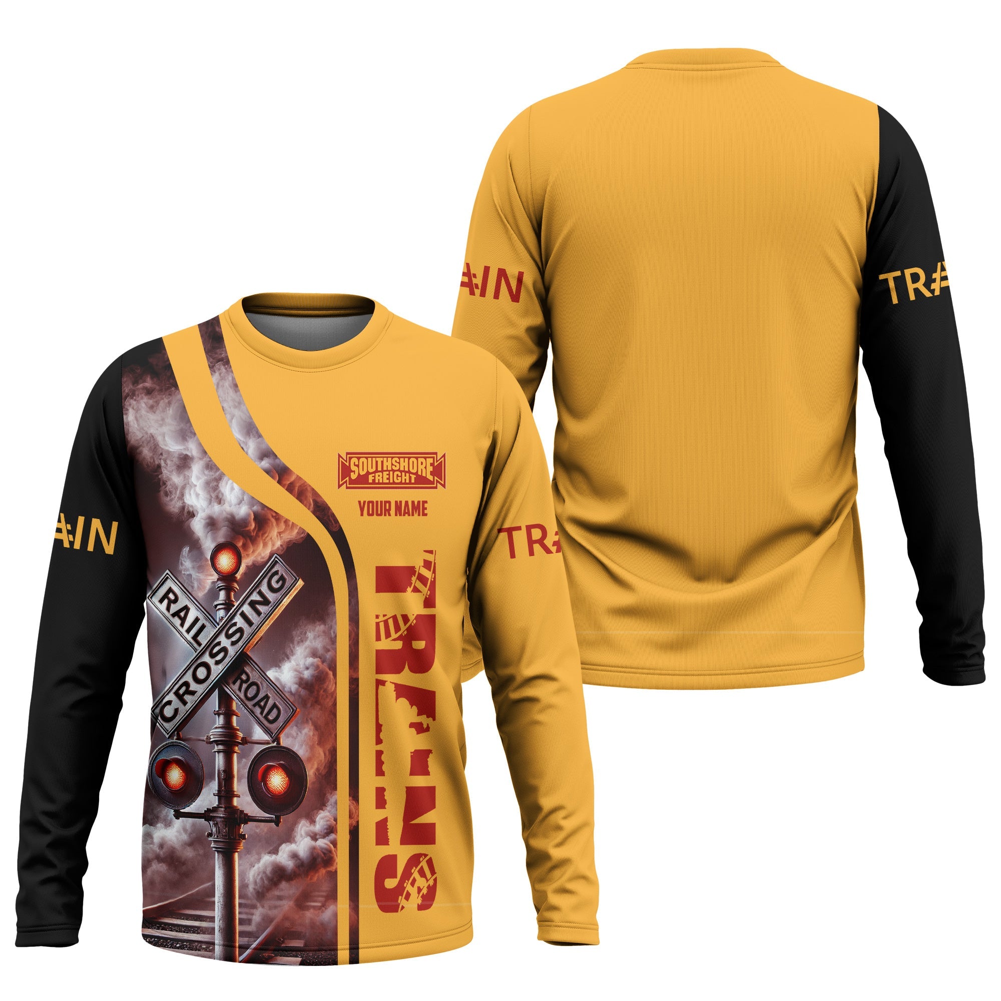 Railspirit Custom Name Chicago South Shore and South Bend Railroad Long Sleeve Shirt Railroad Crossing Sign Printed Train Shirt