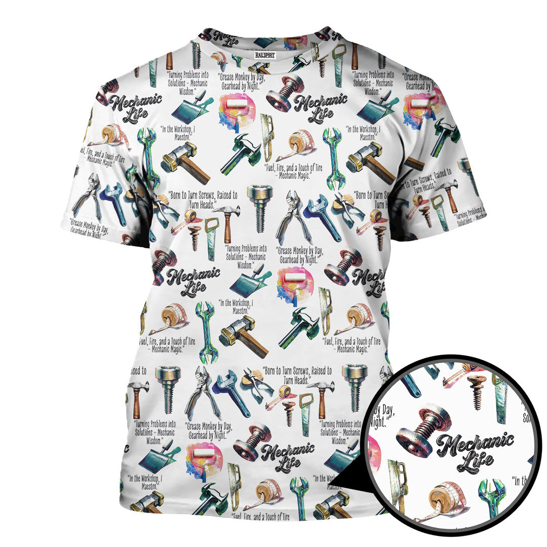 Mechanic Life T-Shirt, Funny Gearhead Quote, Tool Design, Perfect Gift for Mechanics & Auto Enthusiasts, Adjustable Sizes, Premium Quality