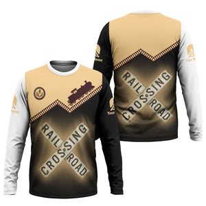 Railspirit Personalized London, Midland and Scottish Railway Long Sleeve Shirt Railroad Crossing Printed Train Track Shirt